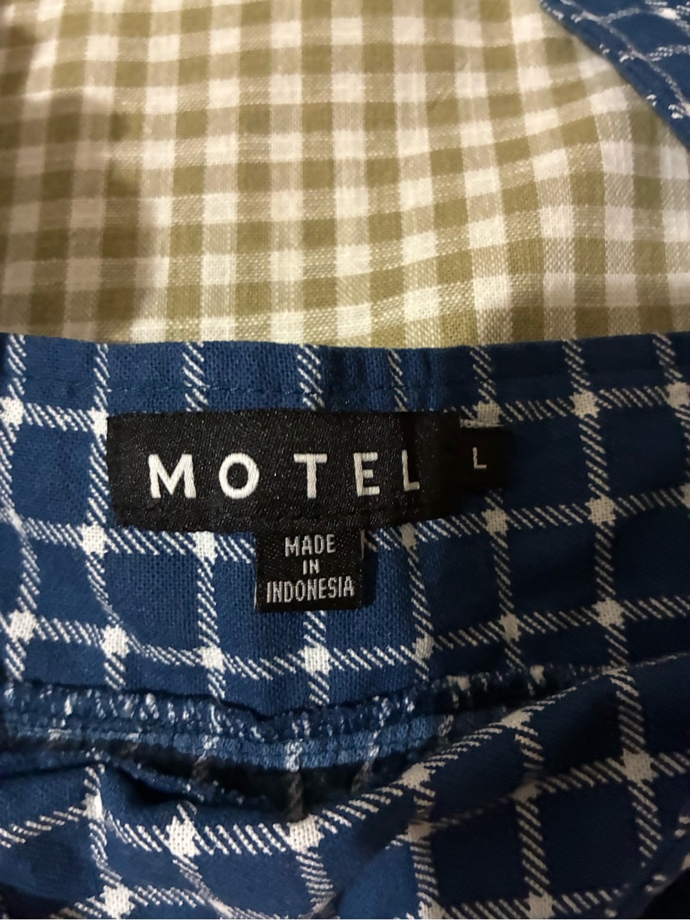 Motel Rocks Navy Blue White Checked Ruffled Strap Tank Top - Picture 3 of 3